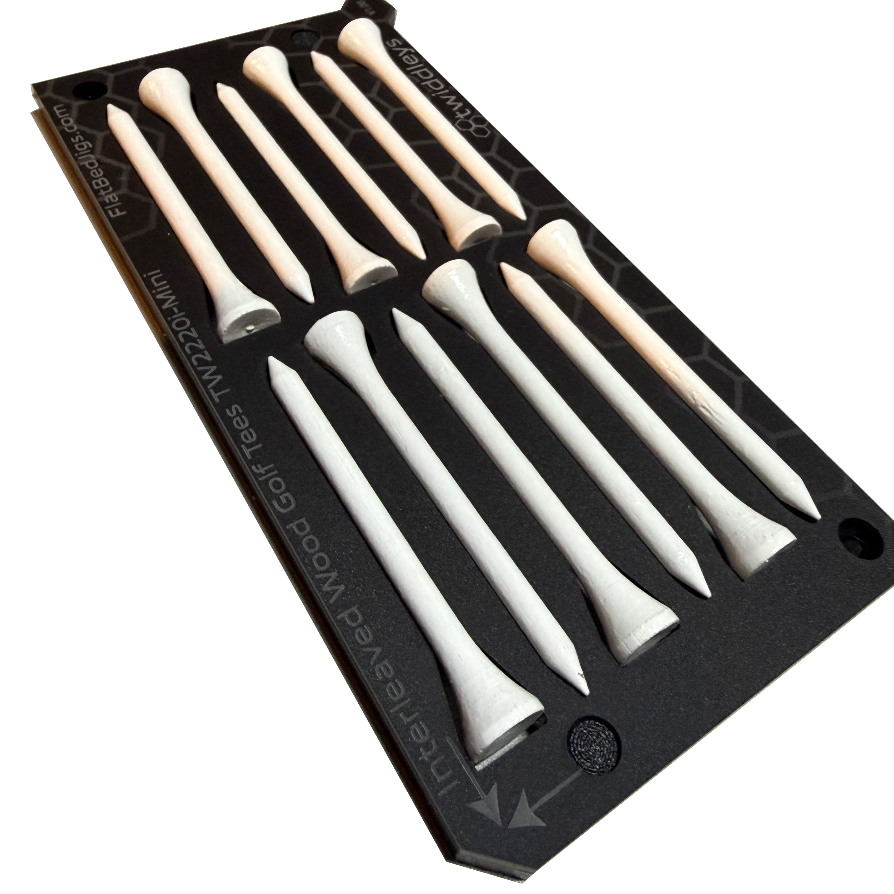 Wooden Golf Tee Mini Printing Jig for any Flatbed Printer with a bed larger than 180 x 90mm (12 Spaces)