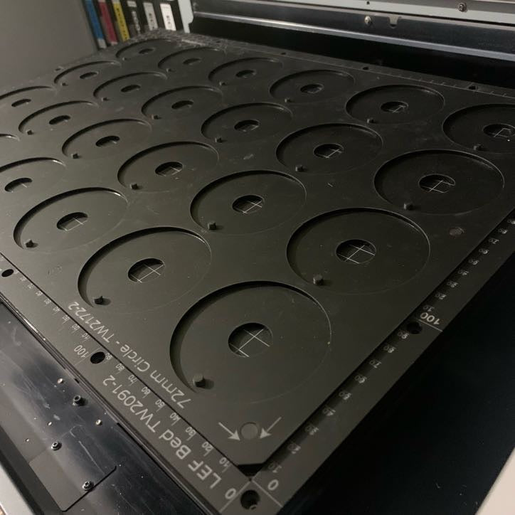 Printing Jig for 72mm Circle Disc Blanks - Roland LEF 200 Flatbed Printer (24 Spaces)