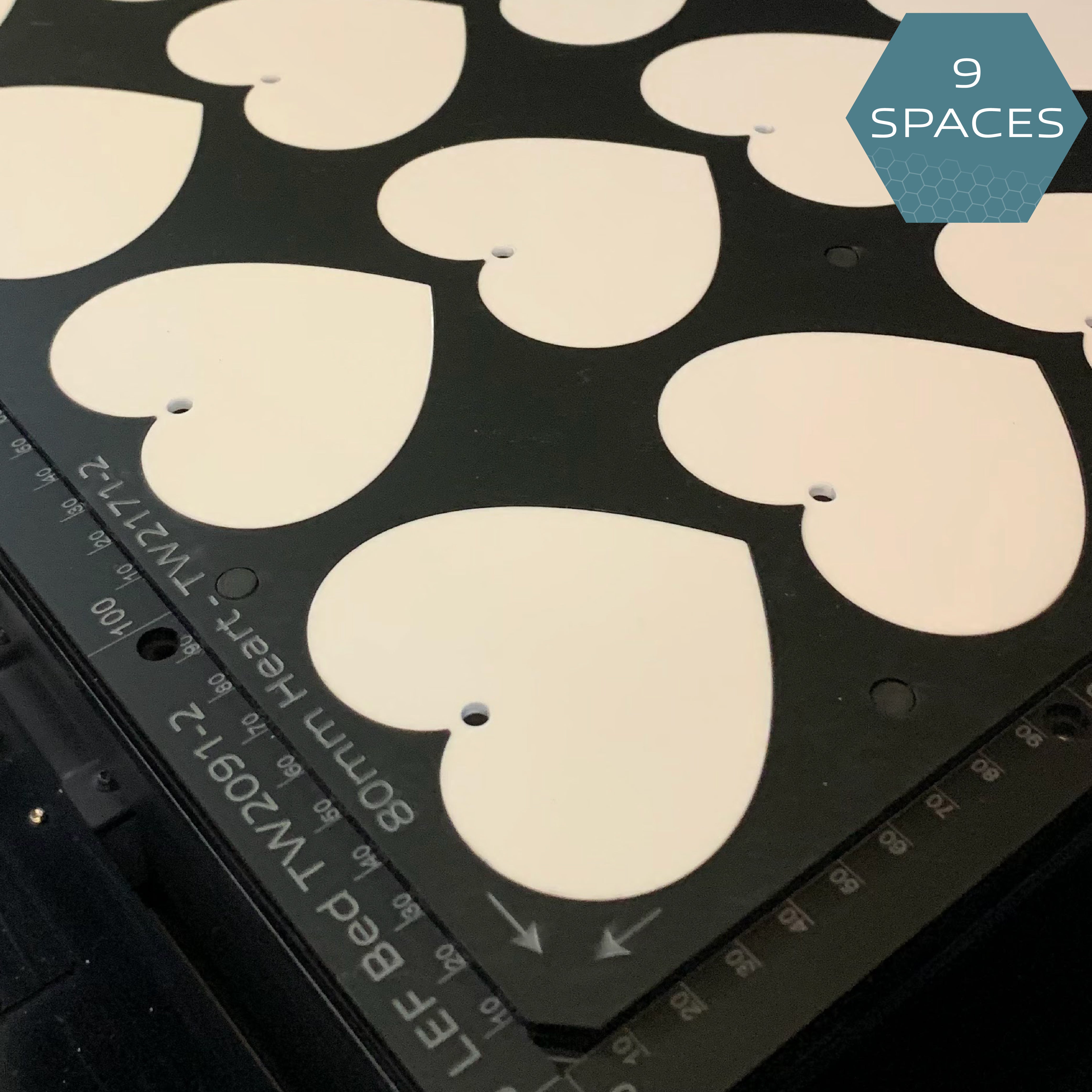 Printing Jig for 80mm Heart Blanks - Roland LEF 12 Flatbed Printer (9 Spaces)