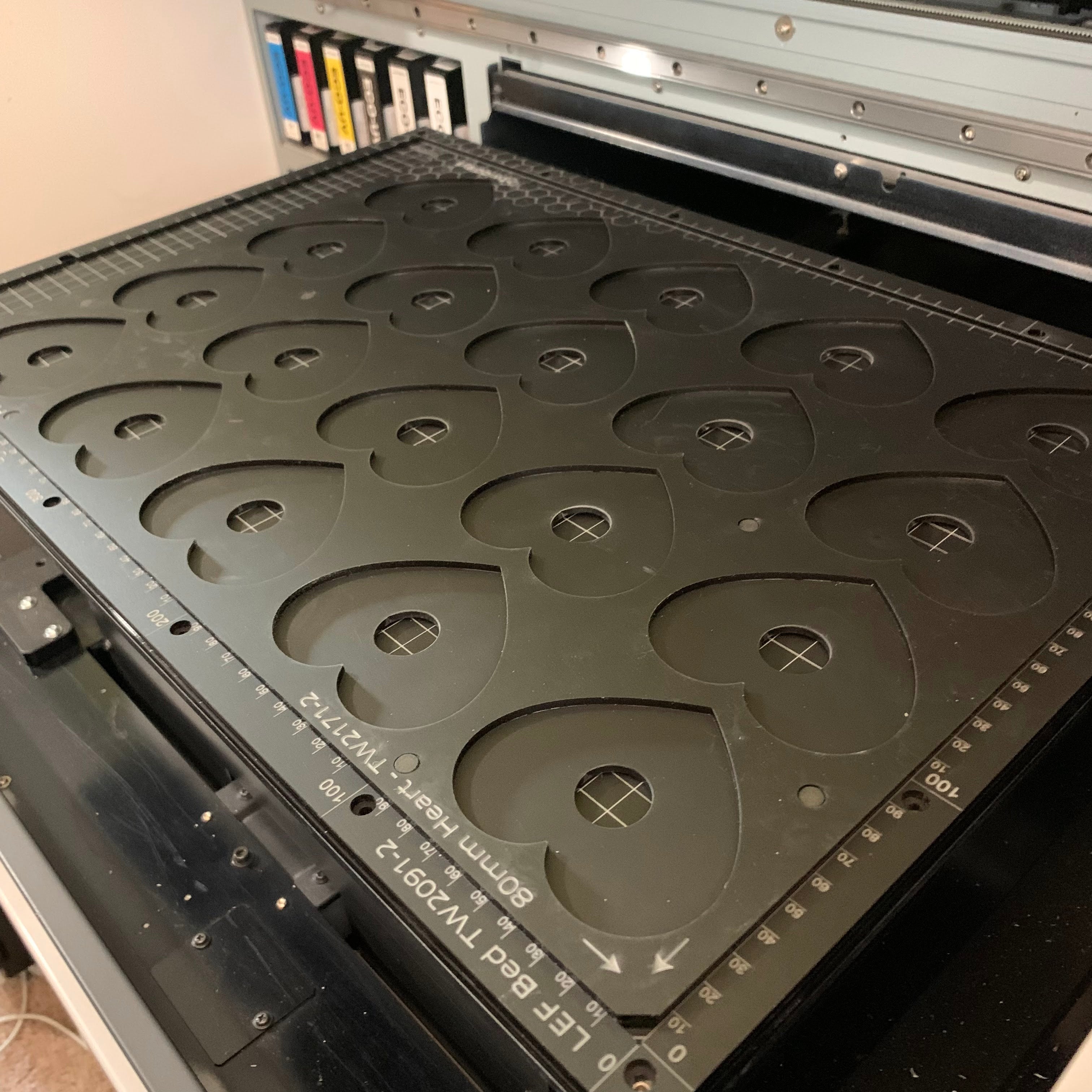 Printing Jig for 80mm Heart Blanks - Roland LEF 200 Flatbed Printer (20 Spaces)