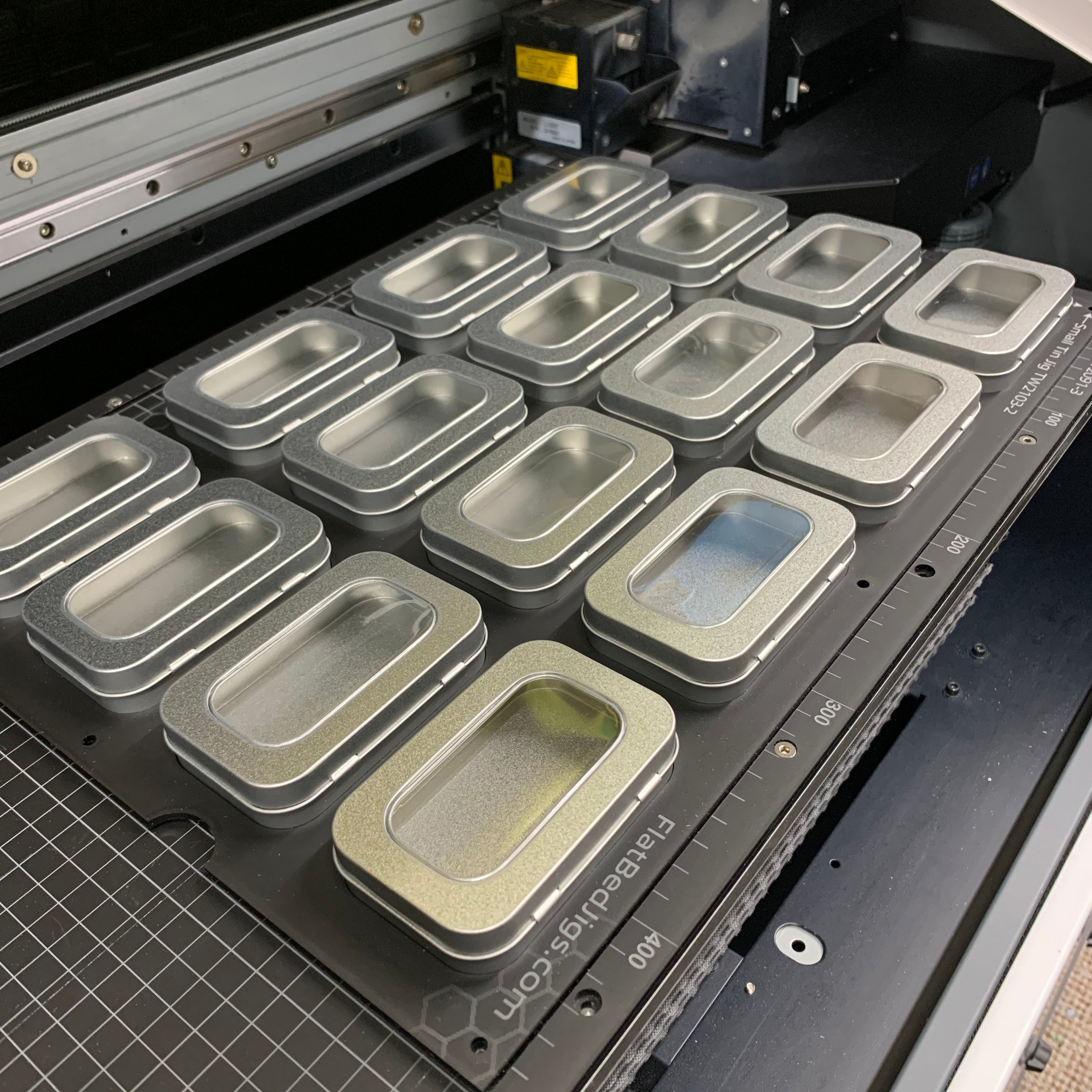 Tin Printing Jig 96mm x 56mm Tins for Mutoh XPJ-461UF Flatbed Printer (xx Spaces)