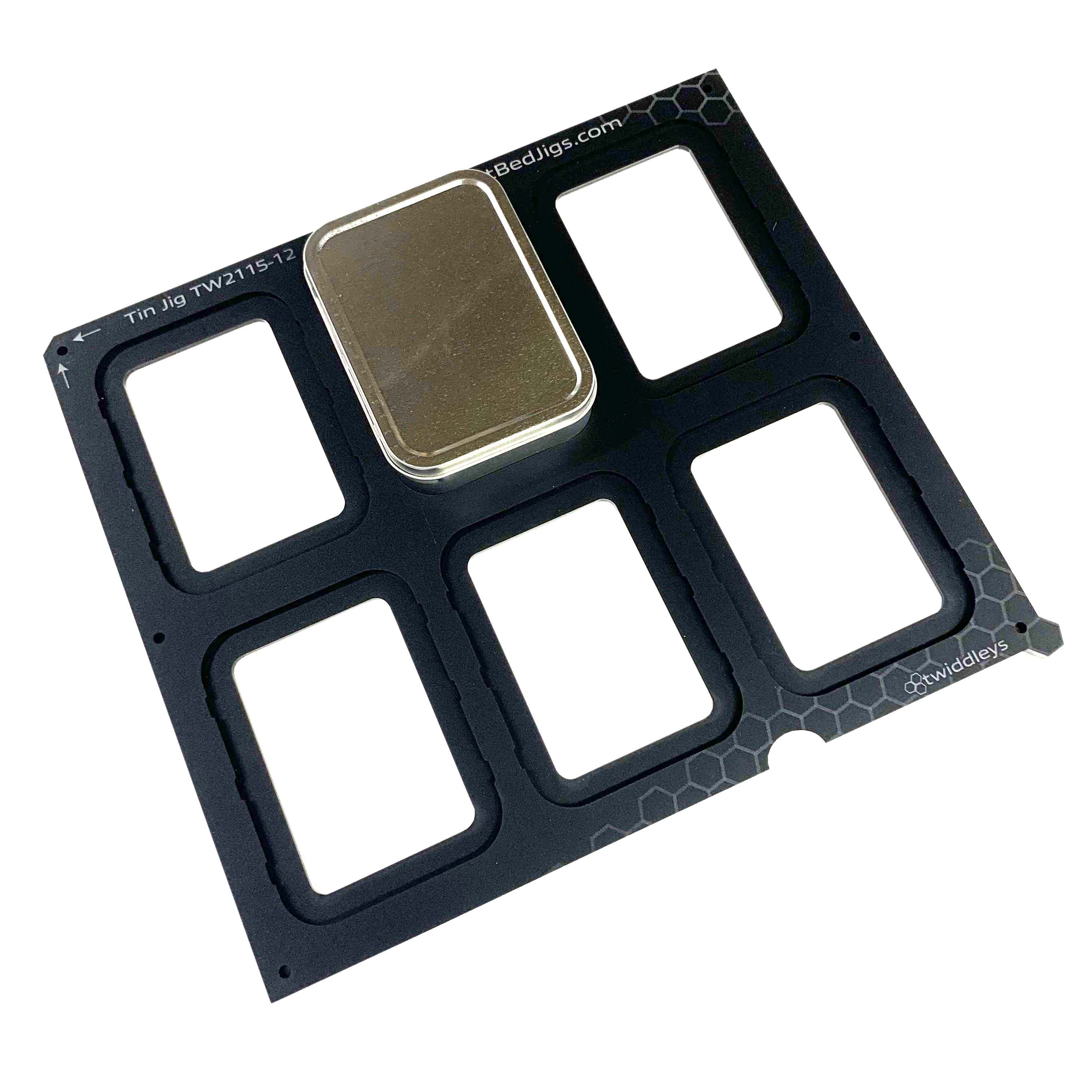 Tin Jig 'Tinware T2108' - 81mm x 110mm for Roland LEF 12 Flatbed Printer Series (6 Spaces)