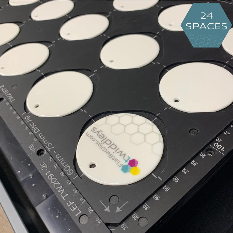 Ceramic Christmas Bauble Printing Jig for Roland LEF 300 Flatbed Printer Series: 60mm - 77mm Circular Discs (24 Spaces)