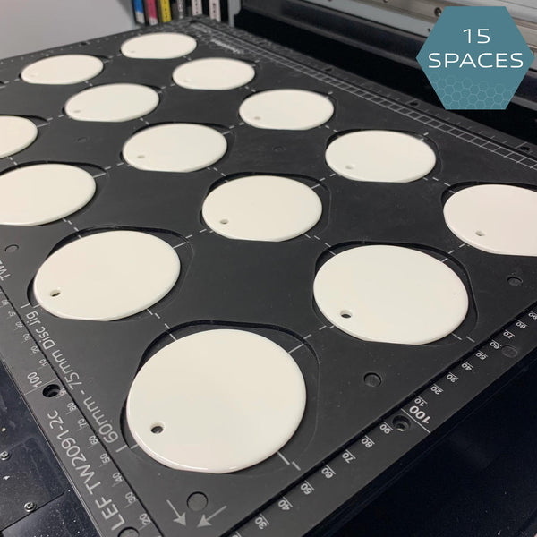 Ceramic Christmas Bauble Printing Jig for Roland LEF 200 / SF 20 Flatbed Printer Series - 60mm - 77mm Circular Discs (15 Spaces)