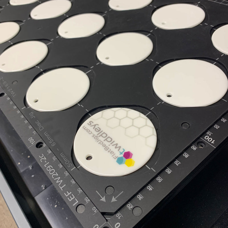 Ceramic Christmas Bauble Printing Jig for Roland LEF 12 Flatbed Printer Series: 50mm - 65mm Circular Discs (xx Spaces)