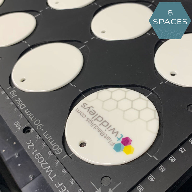 Ceramic Christmas Bauble Printing Jig for Roland LEF 200 / SF 20 Flatbed Printer Series - 60mm - 90mm Circular Discs (8 Spaces)