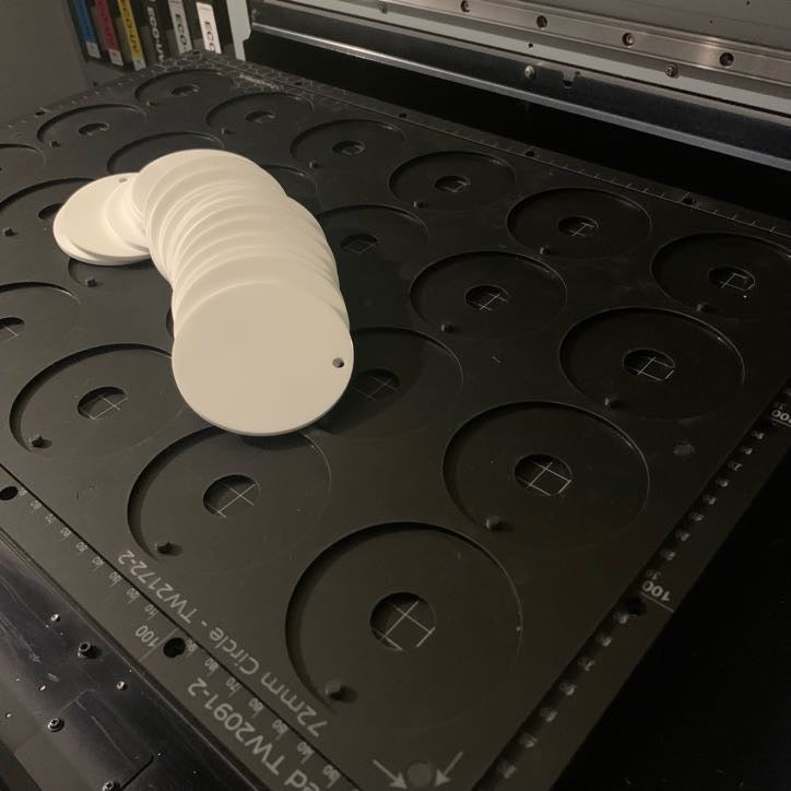 Printing Jig for 72mm Circle Disc Blanks - Roland LEF 300 Flatbed Printer (36 Spaces)