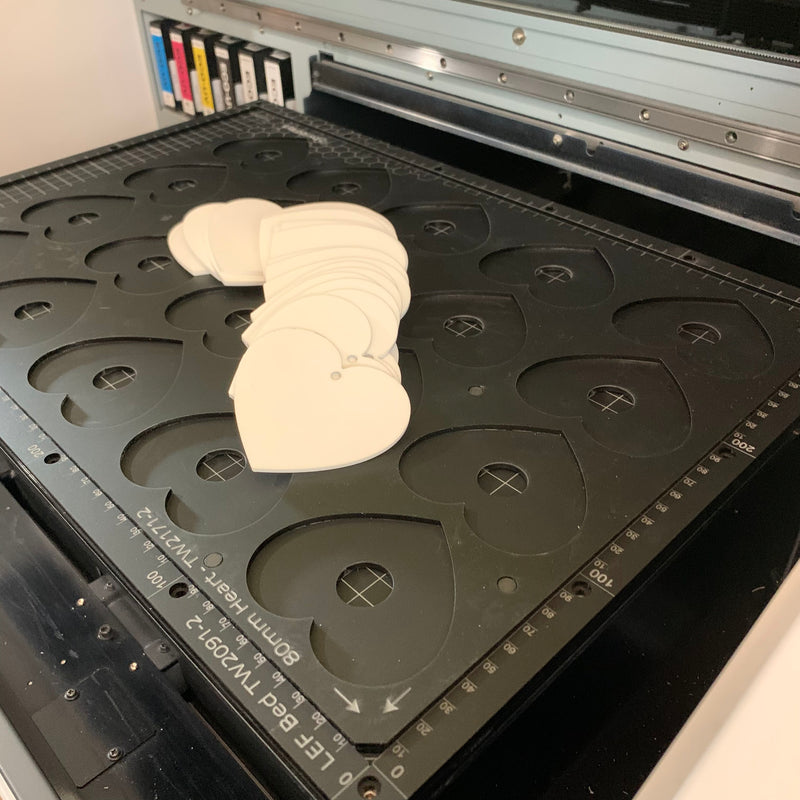 Printing Jig for 80mm Heart Blanks - Roland LEF 300 Flatbed Printer (32 Spaces)