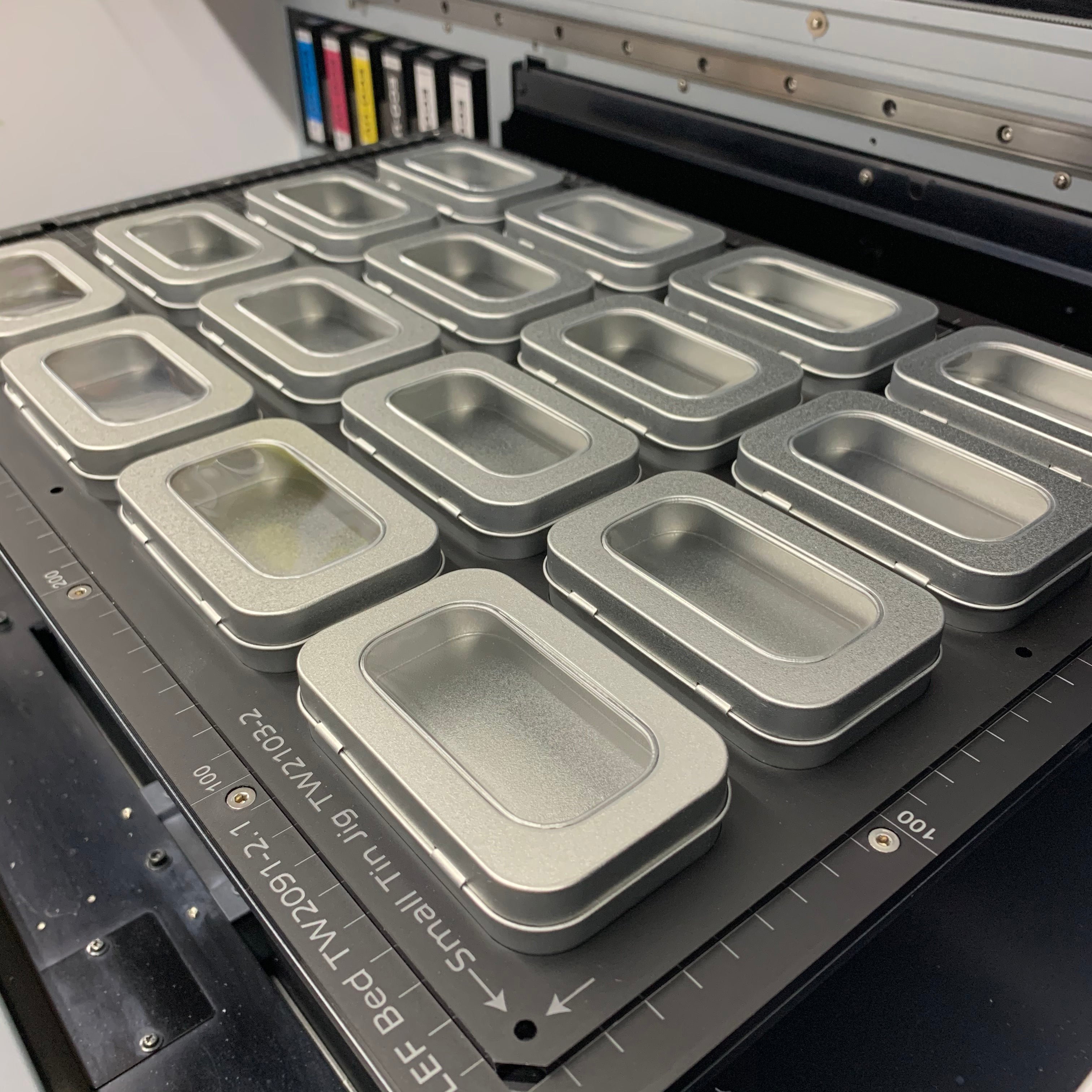 Tin Printing Jig 96mm x 56mm Tins for Mutoh XPJ-461UF Flatbed Printer (xx Spaces)
